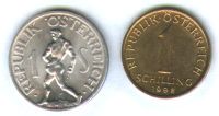 Austrian schilling in 1947 (aluminum) and 1998 (copper)